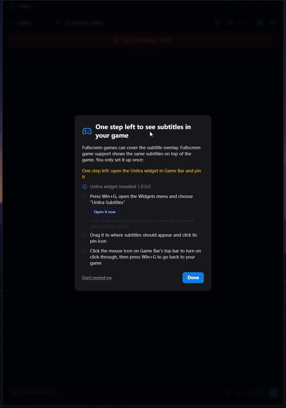 The Unitra guide titled Can't see subtitles in your game? Turn on fullscreen game support