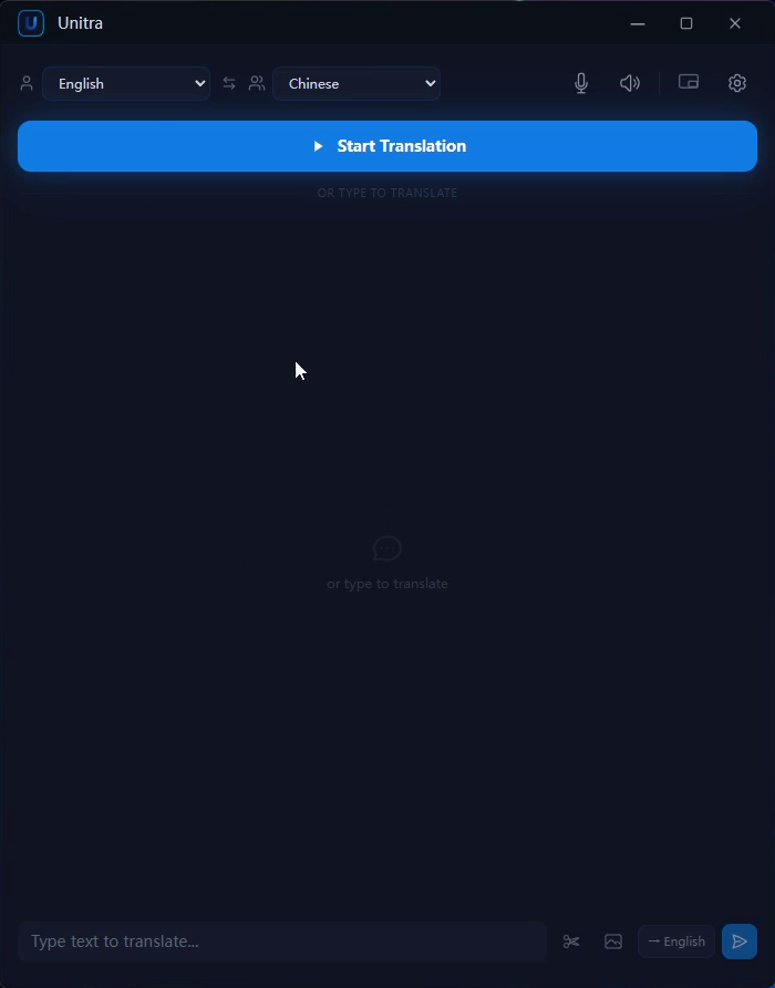 Main window with both languages at the top and the Start Translation button
