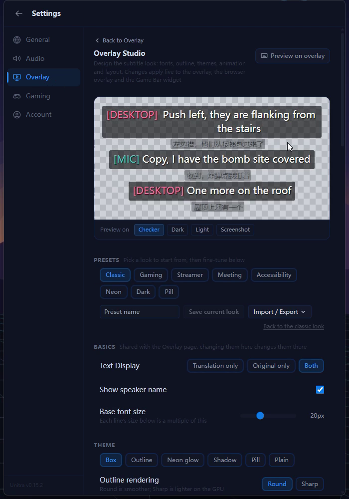 Settings, Overlay tab with the Open Overlay Studio button highlighted